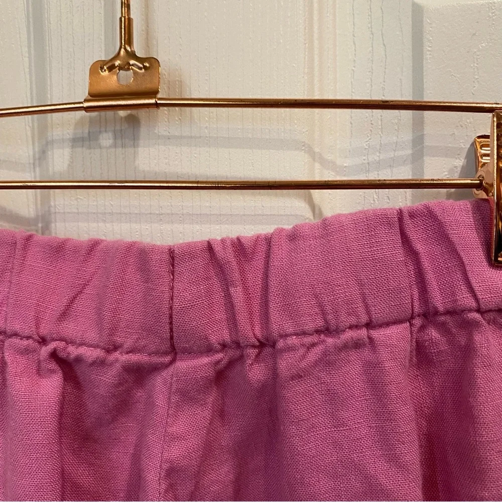J Jill Two Piece Set Pink Plaid Button Up Top Linen Pull On Wide Leg Pants S